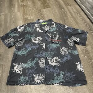 Diesel Black Mens Dragon Print Button Short Sleeve Embroidered Casual Shirt XXL